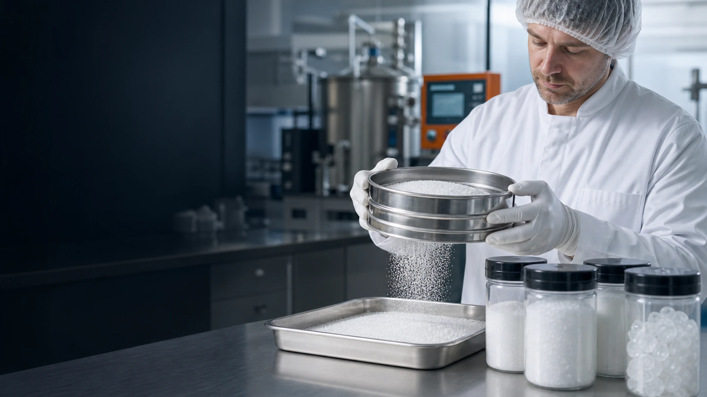 Functional sugar and polyol crystal sieve testing