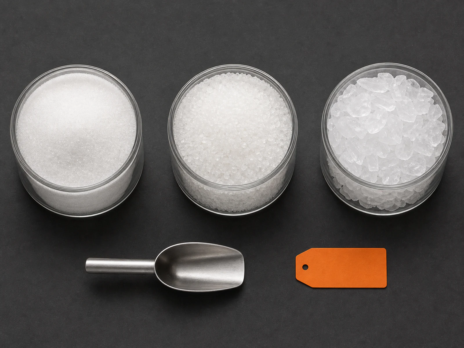 Functional sugar and polyol samples in different particle sizes