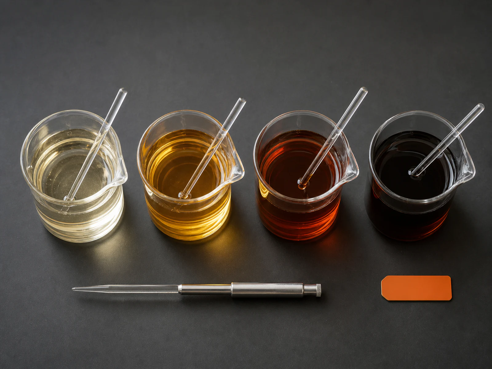 Food-syrup samples in different colors and viscosities